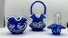 Fenton Cobalt Blue Ruffled Rim Hand Baskets & Ruffled Rim Rose Bowl - 4