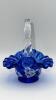 Fenton Cobalt Blue Ruffled Rim Hand Baskets & Ruffled Rim Rose Bowl - 12