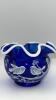 Fenton Cobalt Blue Ruffled Rim Hand Baskets & Ruffled Rim Rose Bowl - 16