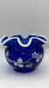 Fenton Cobalt Blue Ruffled Rim Hand Baskets & Ruffled Rim Rose Bowl - 18