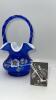 Fenton Cobalt Blue Ruffled Rim Hand Baskets & Ruffled Rim Rose Bowl - 26