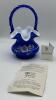 Fenton Cobalt Blue Ruffled Rim Hand Baskets & Ruffled Rim Rose Bowl - 35
