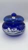 Fenton Cobalt Blue 95th Anniversary Edition Winter Scene Creamer Pitcher & Bowls - 9