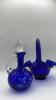 Fenton Cobalt Blue Ruffled Rim Hand Basket & Unmarked Etched Cruet w/ Stopper - 3