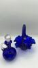 Fenton Cobalt Blue Ruffled Rim Hand Basket & Unmarked Etched Cruet w/ Stopper - 4