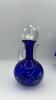 Fenton Cobalt Blue Ruffled Rim Hand Basket & Unmarked Etched Cruet w/ Stopper - 5