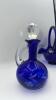 Fenton Cobalt Blue Ruffled Rim Hand Basket & Unmarked Etched Cruet w/ Stopper - 6
