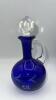 Fenton Cobalt Blue Ruffled Rim Hand Basket & Unmarked Etched Cruet w/ Stopper - 7