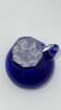 Fenton Cobalt Blue Ruffled Rim Hand Basket & Unmarked Etched Cruet w/ Stopper - 8