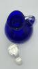 Fenton Cobalt Blue Ruffled Rim Hand Basket & Unmarked Etched Cruet w/ Stopper - 11