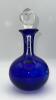 Fenton Cobalt Blue Ruffled Rim Hand Basket & Unmarked Etched Cruet w/ Stopper - 12