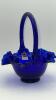 Fenton Cobalt Blue Ruffled Rim Hand Basket & Unmarked Etched Cruet w/ Stopper - 14