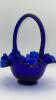 Fenton Cobalt Blue Ruffled Rim Hand Basket & Unmarked Etched Cruet w/ Stopper - 15