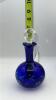 Fenton Cobalt Blue Ruffled Rim Hand Basket & Unmarked Etched Cruet w/ Stopper - 22