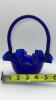 Fenton Cobalt Blue Ruffled Rim Hand Basket & Unmarked Etched Cruet w/ Stopper - 25