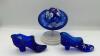 Fenton Cobalt Blue Glass Boot, Hat on Pedestal & Unmarked Glass Slipper - 3