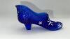 Fenton Cobalt Blue Glass Boot, Hat on Pedestal & Unmarked Glass Slipper - 17