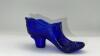 Fenton Cobalt Blue Glass Boot, Hat on Pedestal & Unmarked Glass Slipper - 27