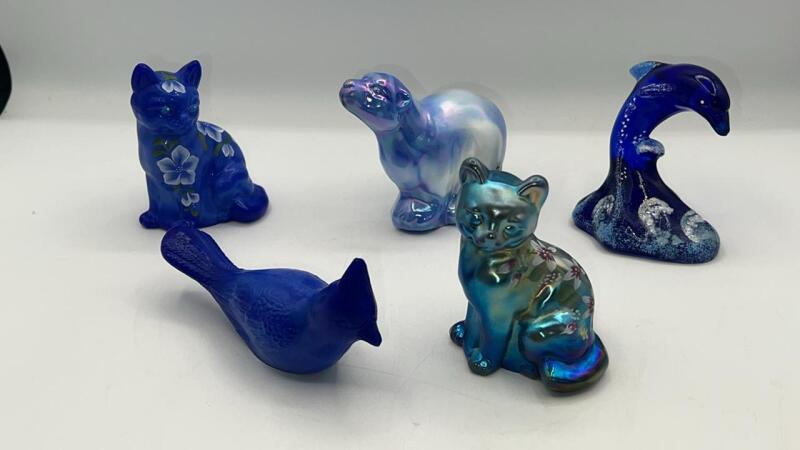 Fenton Cobalt Blue & Iridescent Blue Animal Figurines