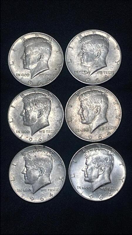 1964 Silver Half Dollars (6)
