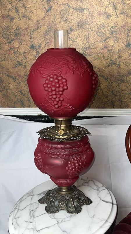 Fostoria Ruby Red Satin Grapevine Gone With The Wind Oil Parlor Lamp