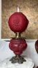 Fostoria Ruby Red Satin Grapevine Gone With The Wind Oil Parlor Lamp - 3
