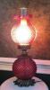 Cranberry Opalescent Hobnail Gone With The Wind Parlor Lamps (2) - 5
