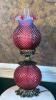 Cranberry Opalescent Hobnail Gone With The Wind Parlor Lamps (2) - 7