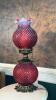 Cranberry Opalescent Hobnail Gone With The Wind Parlor Lamps (2) - 8
