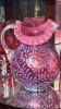 Cranberry Opalescent Daisy & Fern Water Pitcher w/ Glasses (6) & Additional Hand Baskets - 12