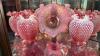 Fenton Plum Opalescent Hand Basket & Cranberry Opalescent Ruffled Edge Vases & Bowl - 4