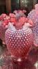 Fenton Plum Opalescent Hand Basket & Cranberry Opalescent Ruffled Edge Vases & Bowl - 8