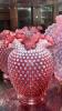 Fenton Plum Opalescent Hand Basket & Cranberry Opalescent Ruffled Edge Vases & Bowl - 9