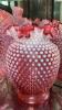 Fenton Plum Opalescent Hand Basket & Cranberry Opalescent Ruffled Edge Vases & Bowl - 16