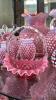 Cranberry Opalescent Hobnail Glass Pitchers, Vases & Hand Baskets - 38