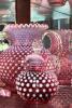 Cranberry Opalescent Hobnail Glass Pitchers, Vases & Hand Baskets - 51