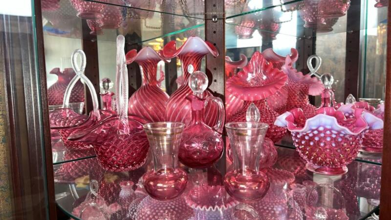 Fenton Cranberry Opalescent Glass Vases & Unmarked Cranberry Glass