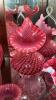 Fenton Cranberry Opalescent Glass Vases & Unmarked Cranberry Glass - 9