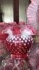Cranberry Opalescent Hobnail Glass Vases & Bowls w/ Ruffled Edges - 8