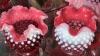 Cranberry Opalescent Hobnail Glass Vases & Bowls w/ Ruffled Edges - 9