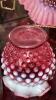 Cranberry Opalescent Hobnail Glass Vases & Bowls w/ Ruffled Edges - 11