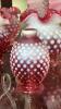 Cranberry Opalescent Hobnail Glass Vases & Bowls w/ Ruffled Edges - 15