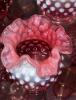 Cranberry Opalescent Hobnail Glass Vases & Bowls w/ Ruffled Edges - 23