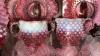 Cranberry Opalescent Hobnail Candle Holders, Glass Bowls & Sugar and Creamer Set - 12