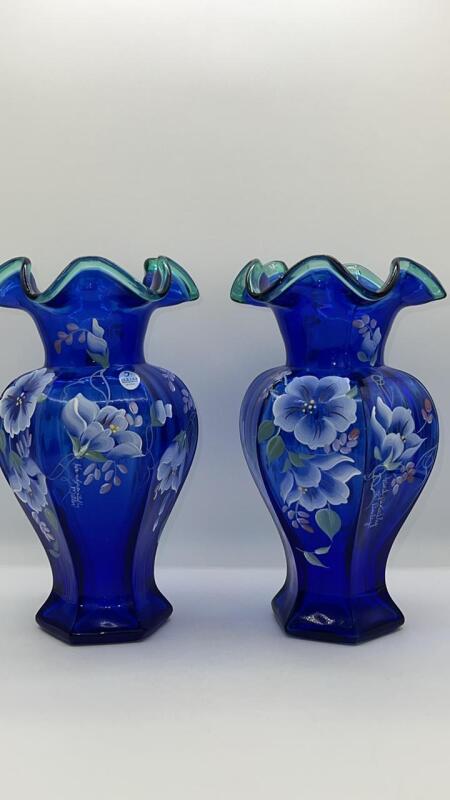 Fenton Cobalt Blue 75th Anniversary Celebration Vases (2)