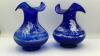 Fenton Cobalt Blue 100th Anniversary Ruffled Rim Vases (2)