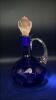 Fenton Cobalt Blue Ruffled Rim Hand Basket & Unmarked Etched Cruet w/ Stopper - 2
