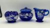 Fenton Cobalt Blue 95th Anniversary Edition Winter Scene Creamer Pitcher & Bowls