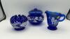 Fenton Cobalt Blue 95th Anniversary Edition Winter Scene Creamer Pitcher & Bowls - 23