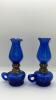 Cobalt Blue Glass Hurricane Oil Lamps (2) - 2